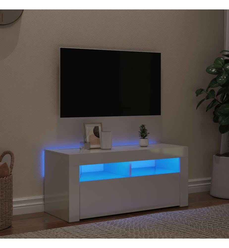 TV-Schrank mit LED-Leuchten Hochglanz-Weiss 90x35x40 cm