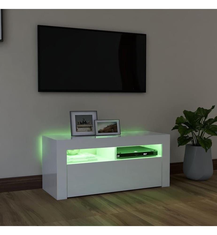 TV-Schrank mit LED-Leuchten Hochglanz-Weiss 90x35x40 cm