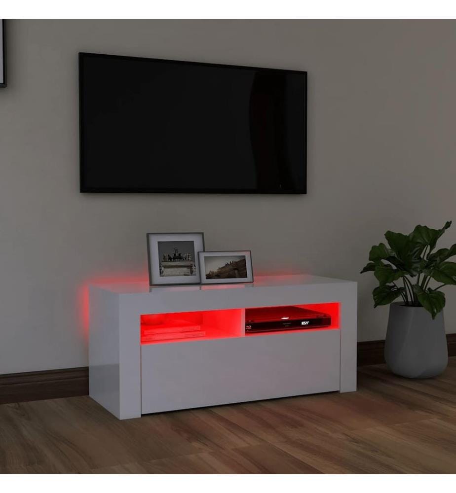 TV-Schrank mit LED-Leuchten Hochglanz-Weiss 90x35x40 cm