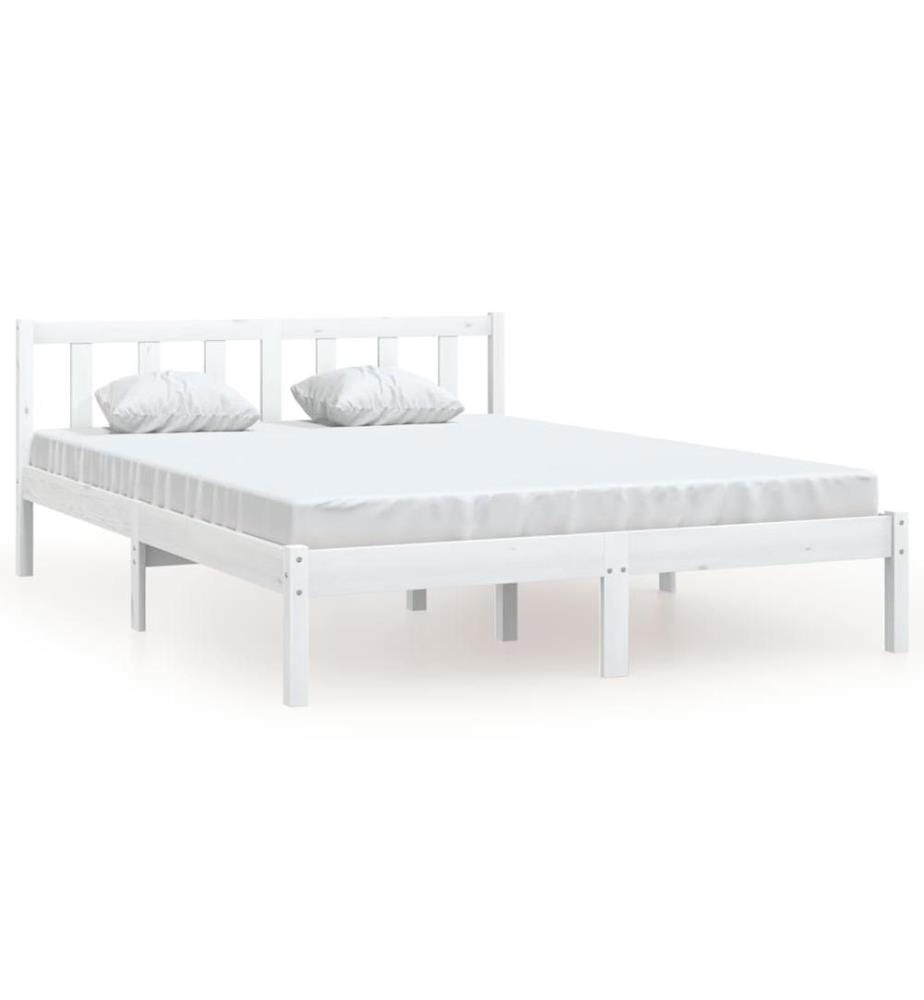 Cadre de lit sans matelas blanc bois massif 140x190 cm