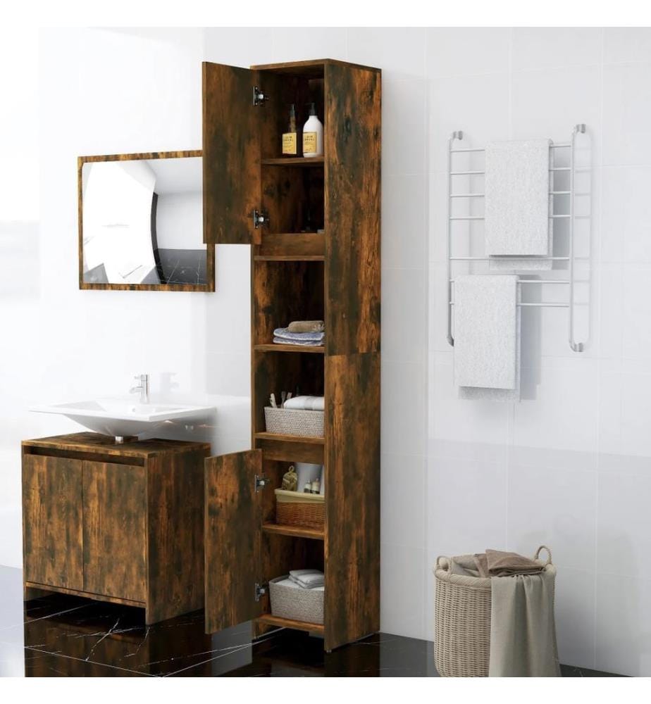 Badezimmerschrank Räuchereiche 30x30x183,5 cm Holzwerkstoff