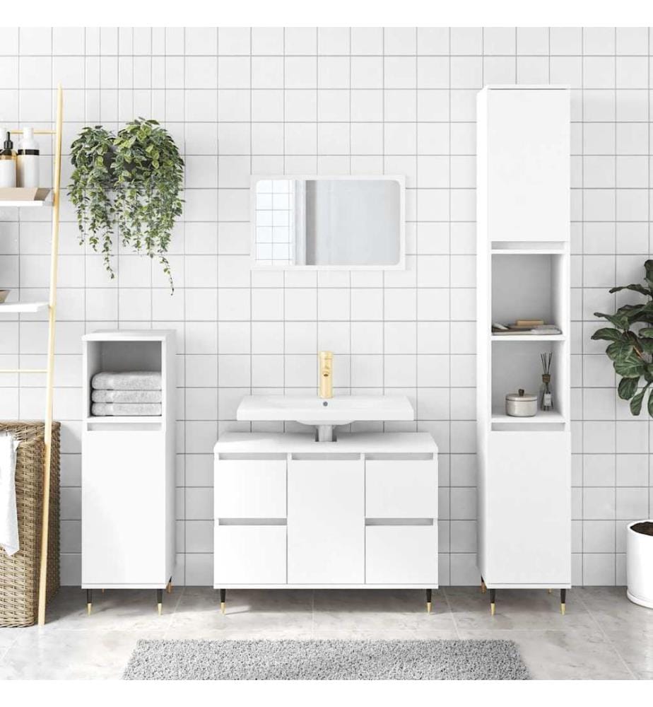 Badschrank Weiss 80x33x60 cm Holzwerkstoff