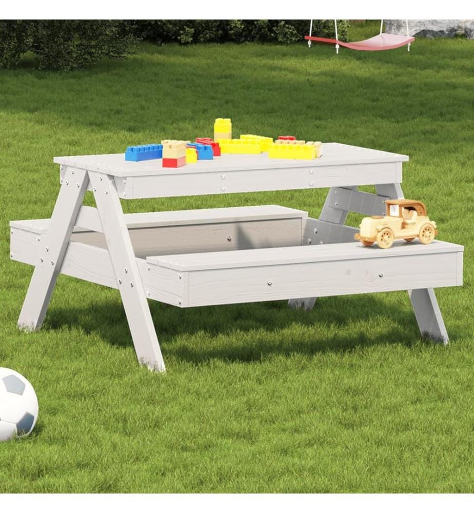 Picknicktisch für Kinder Weiss 88x97x52 cm Massivholz Kiefer