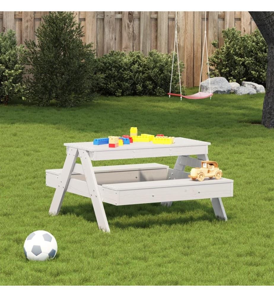 Picknicktisch für Kinder Weiss 88x97x52 cm Massivholz Kiefer