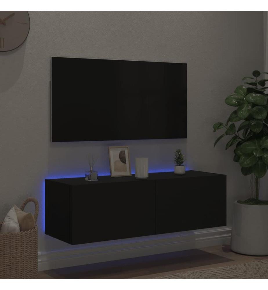 Meuble TV mural avec lumières LED noir 100x35x31 cm