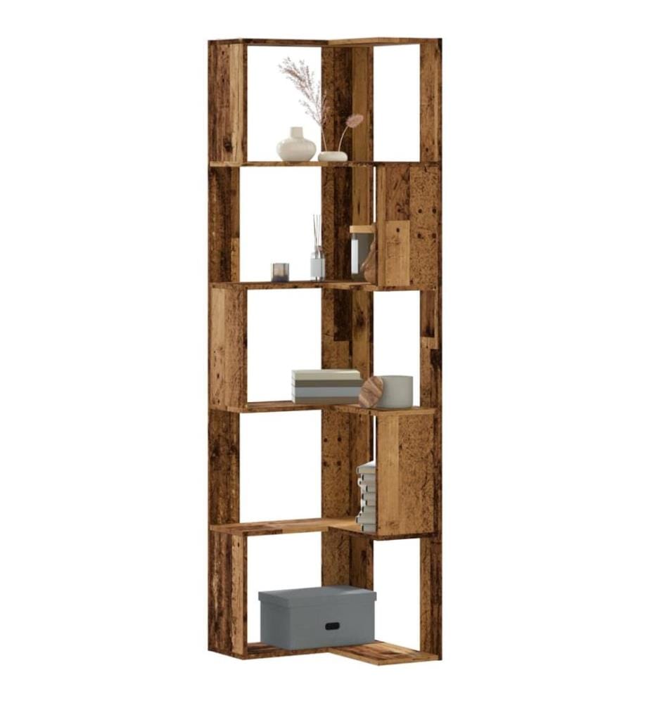 Bibliothèque d'angle à 5 niveaux vieux bois bois d'ingénierie