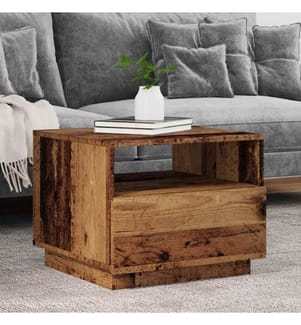 Table basse avec lumières LED vieux bois 50x49x40 cm