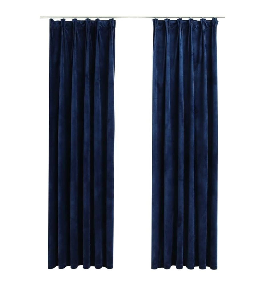 Verdunkelungsvorhänge Haken 2 Stk. Samt Dunkelblau 140x225cm