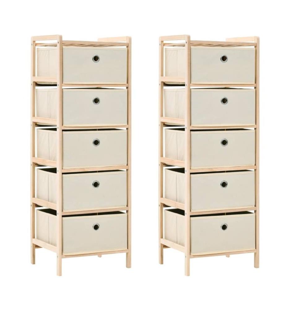 Aufbewahrungsregale mit 5 Stoffkörben 2 Stk. Beige Zedernholz