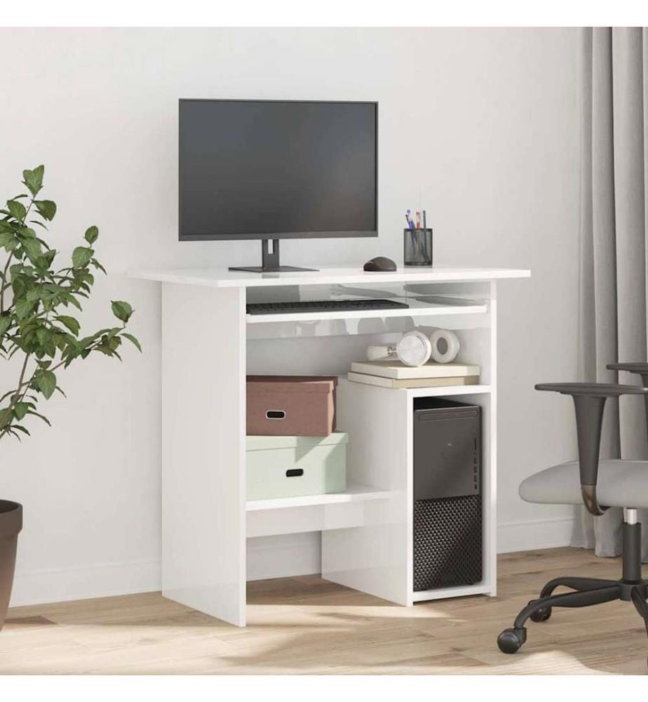 Bureau Blanc brillant 80x45x74 cm Bois d'ingénierie