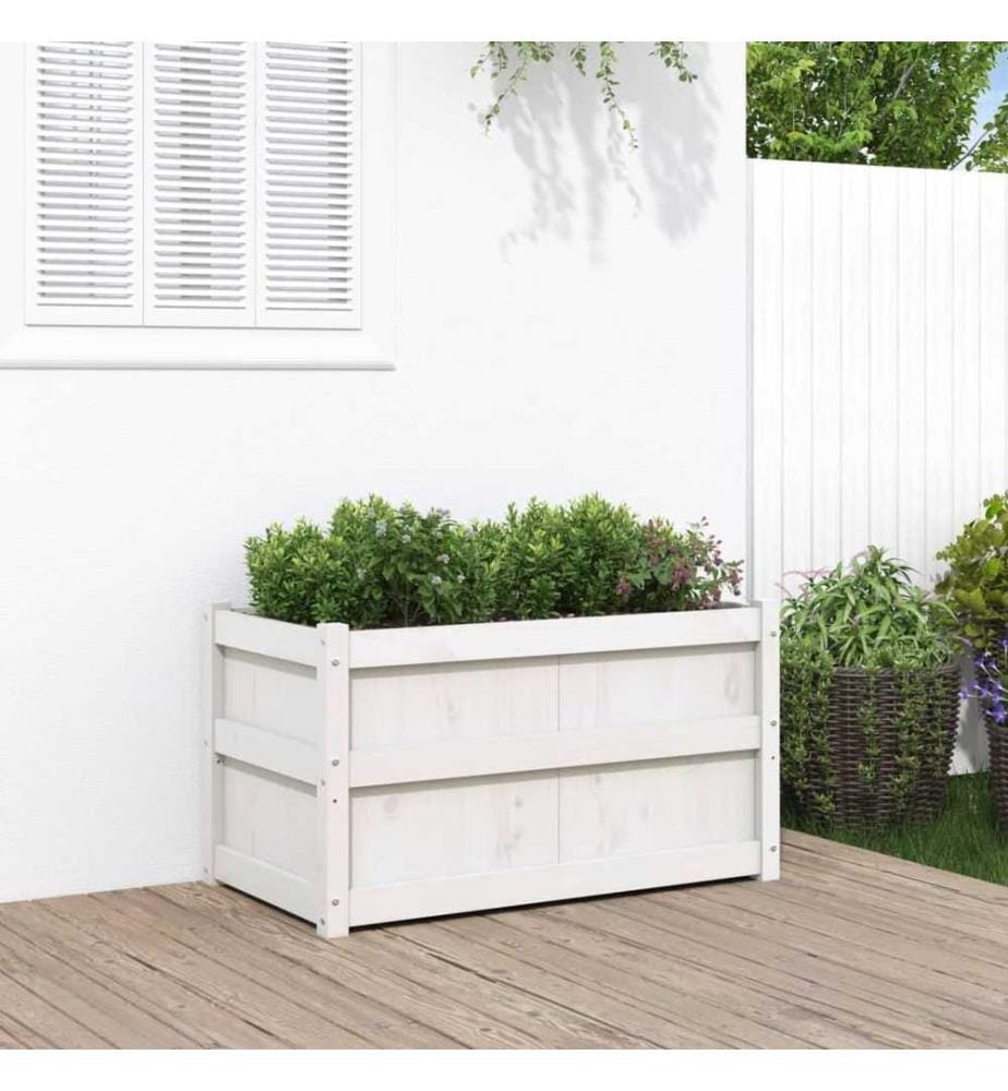 Jardinière blanc 90x50x50 cm bois de pin massif