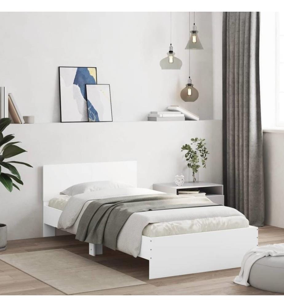 Cadre de lit et tête de lit blanc 100x200 cm bois d'ingénierie
