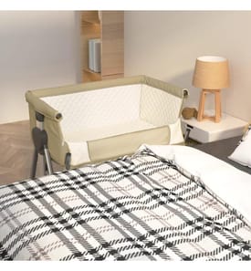 Babybett mit Matratze Taupe Leinenstoff