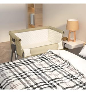 Babybett mit Matratze Taupe Leinenstoff