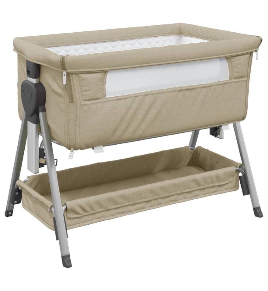Lit pour bébé avec matelas Taupe Tissu de lin