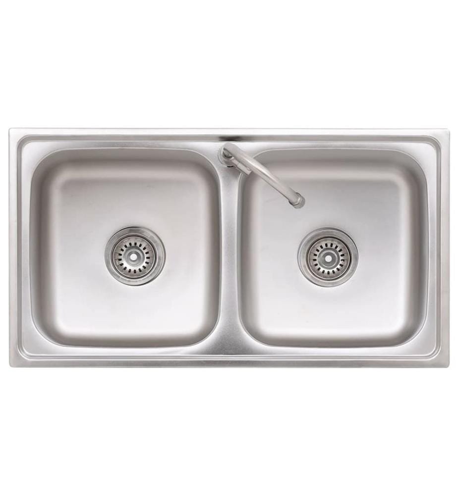 Évier de camping Double lavabo avec robinet Acier inoxydable