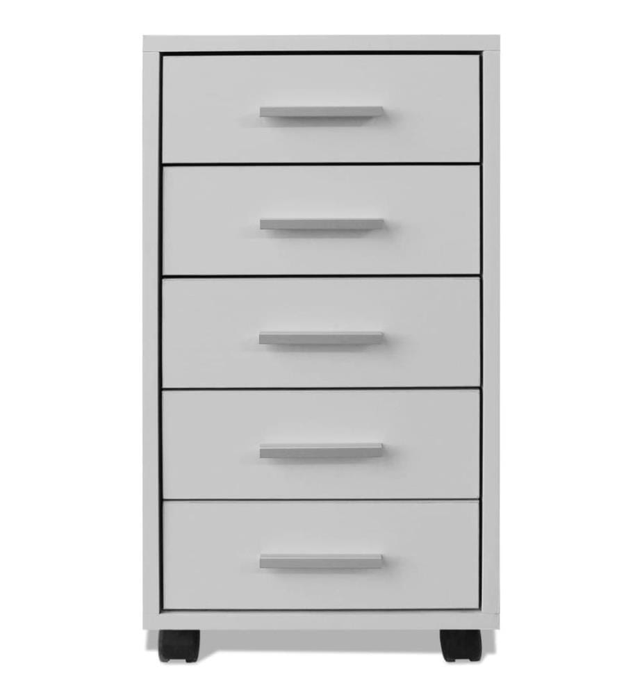 Caisson à tiroir de bureau avec roulettes et 5 tiroirs blanc