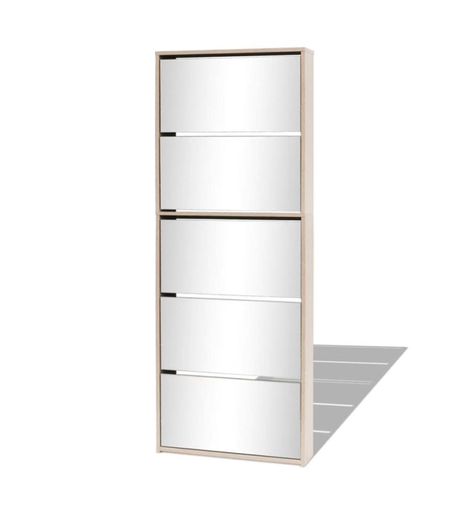 Schuhschrank mit 5 Fächern Spiegel Eiche 63x17x169,5 cm