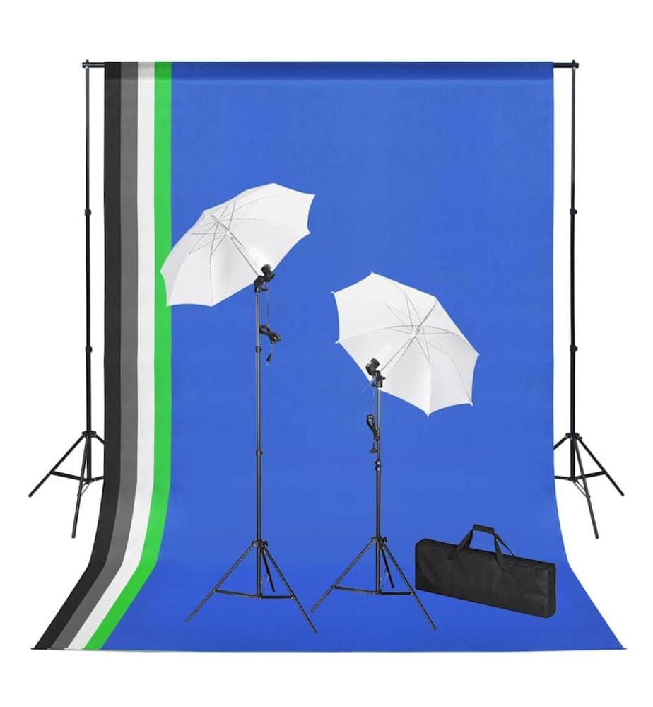 Fotostudio-Set mit Hintergründen, Leuchten und Schirmen