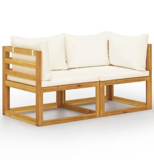 Banc de jardin à 2 places avec coussins blanc crème
