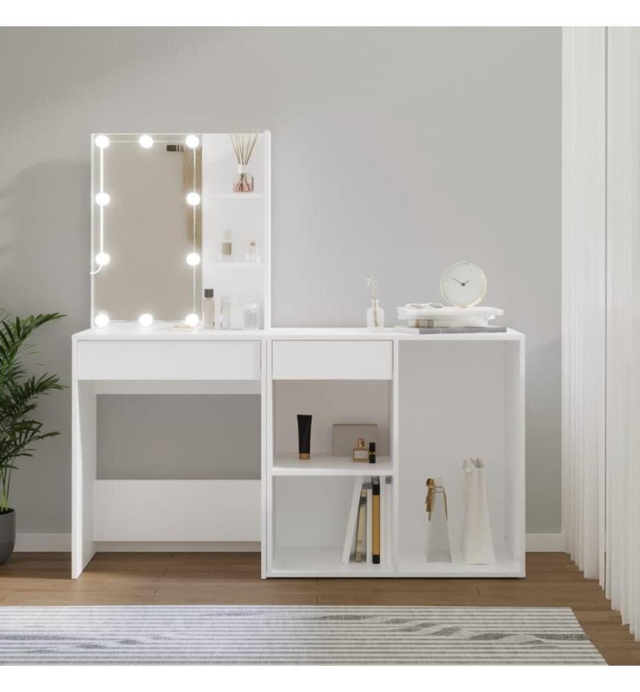 LED-Schminktisch mit Schrank Weiss Holzwerkstoff