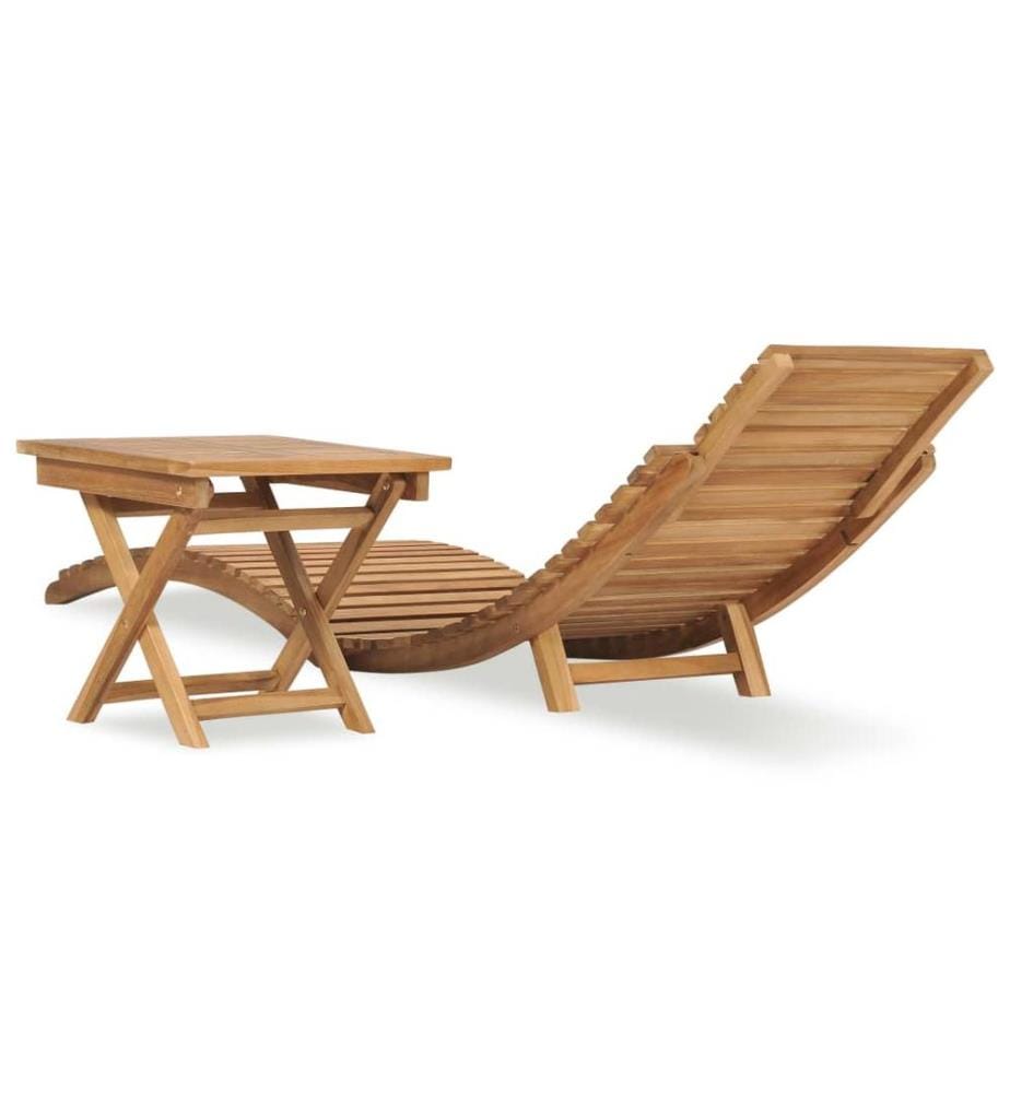 Chaise longue pliable avec table Bois de teck solide