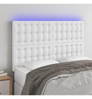 LED Kopfteil Weiss 144x5x118/128 cm Kunstleder