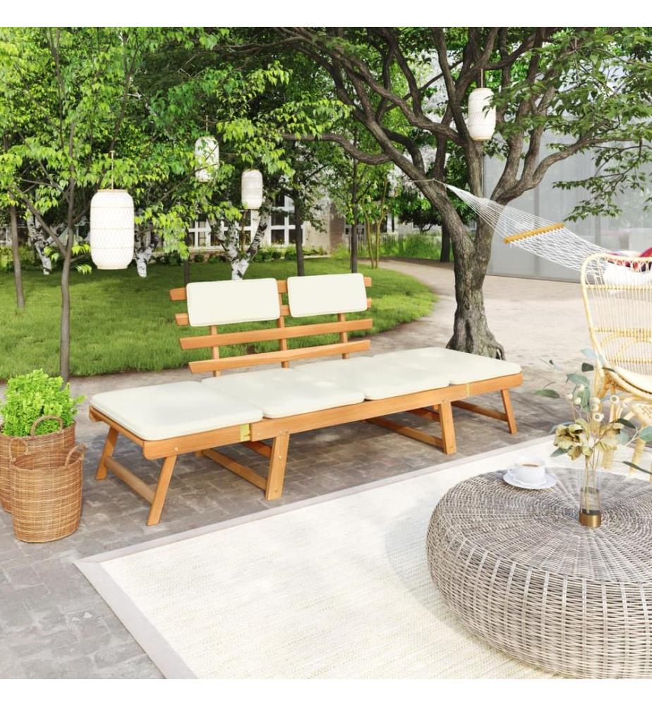 Banc de jardin avec coussins 2-en-1 190 cm Bois d'acacia massif