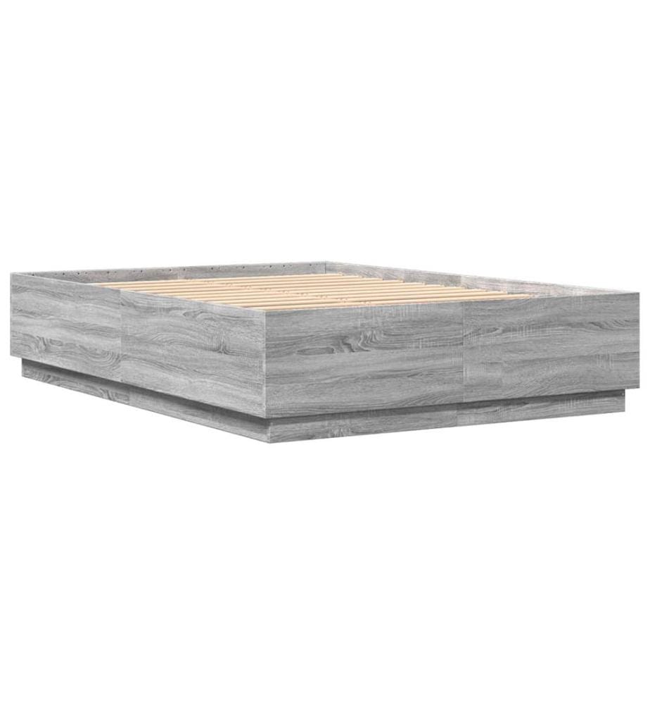 Cadre de lit avec LED sans matelas sonoma gris 140x200 cm