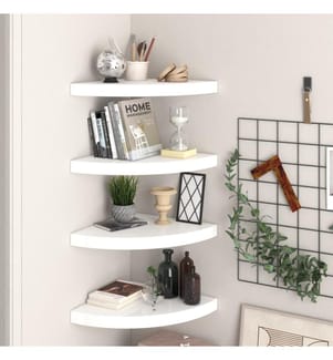 Eck-Schweberegale 4 Stk. Hochglanz-Weiss 35x35x3,8 cm MDF