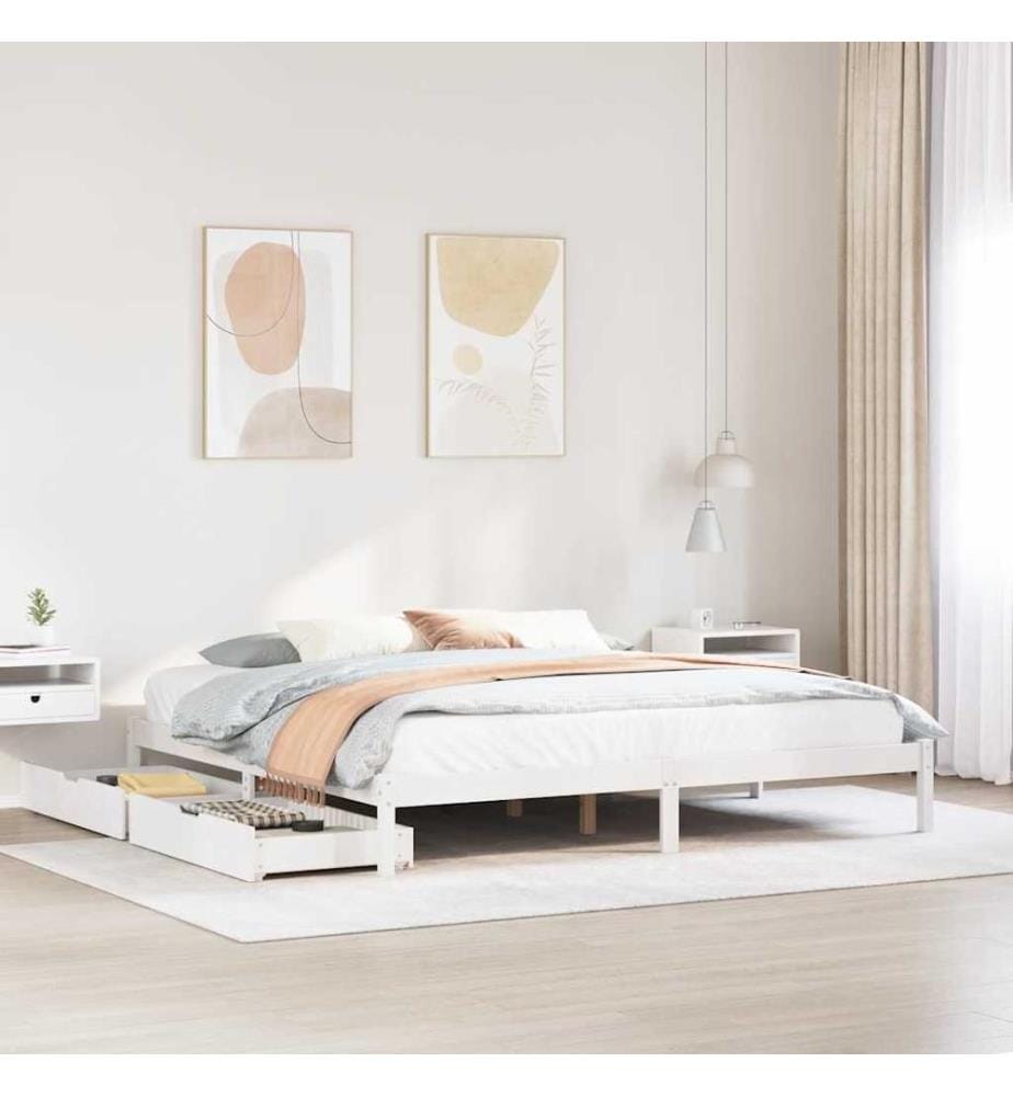 Cadre de lit sans matelas blanc 200x200 cm bois massif de pin