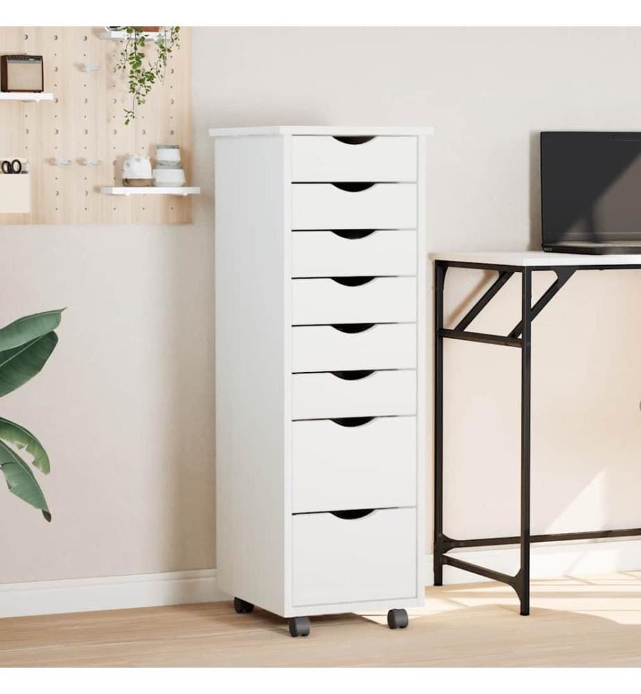 Rollschrank mit Schubladen MOSS Weiss Massivholz Kiefer