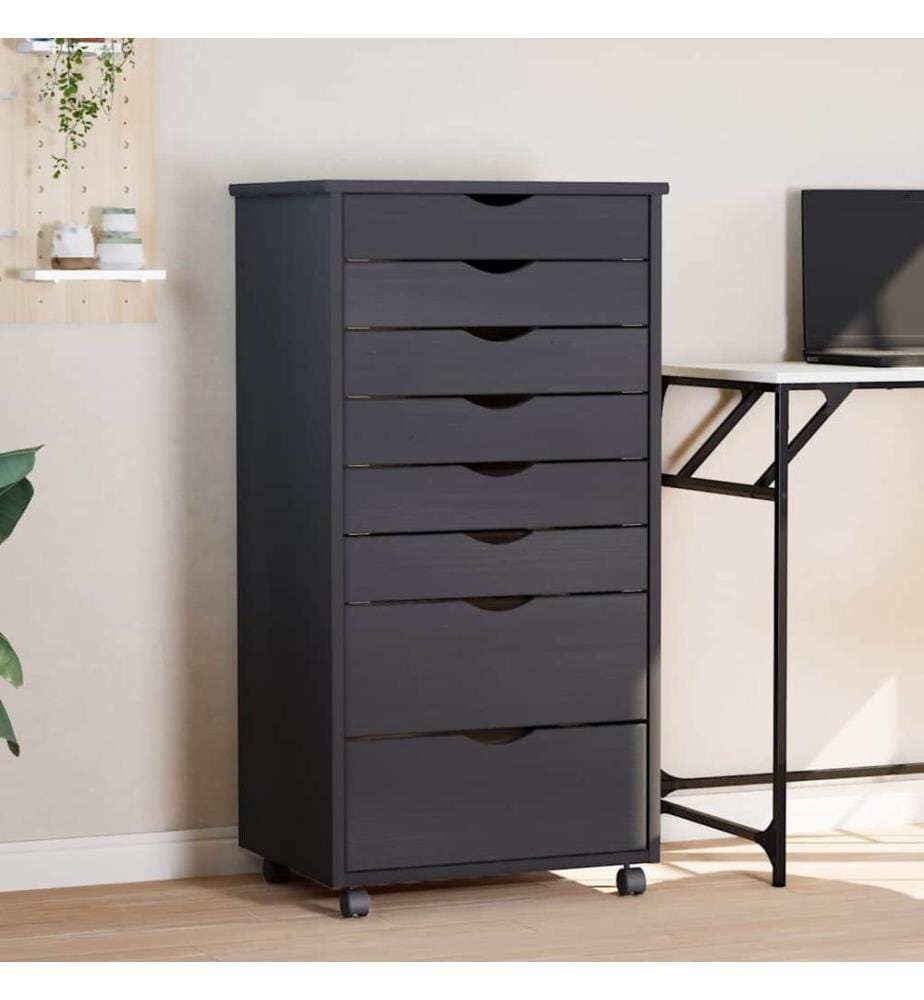 Rollschrank mit Schubladen MOSS Grau Massivholz Kiefer