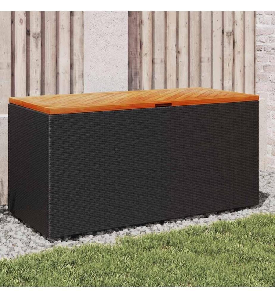 Gartentruhe Schwarz 110x50x54 cm Poly Rattan Akazienholz