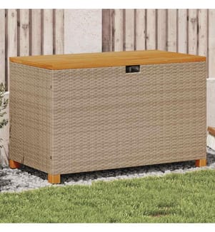 Gartentruhe Beige 110x55x63 cm Poly Rattan Akazienholz