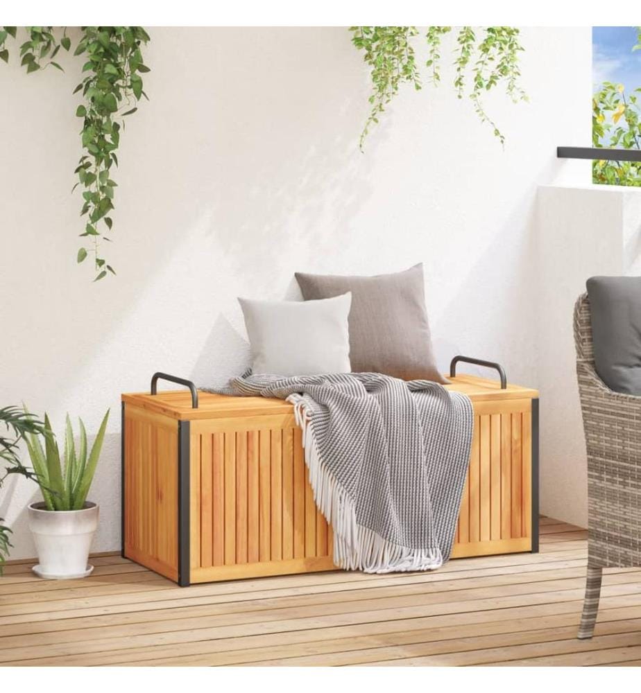 Boîte à coussins d'extérieur bois d'acacia solide et acier