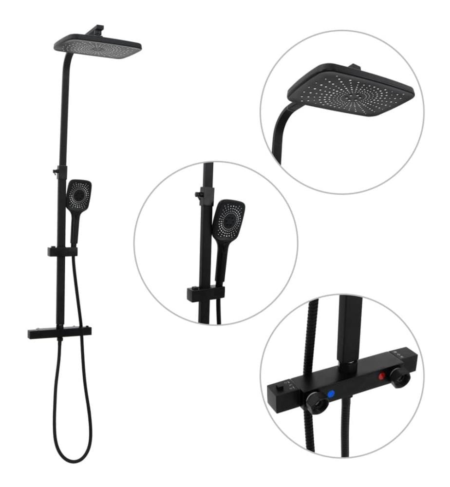Doppelkopf-Duschset mit Mischbatterie Schlauch Schwarz Messing