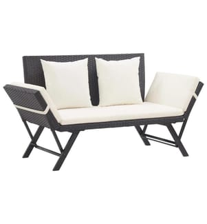 Gartenbank mit Auflagen 176 cm Schwarz Poly Rattan