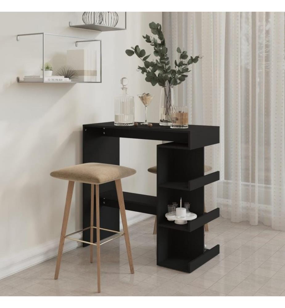 Table de bar avec étagère de rangement Noir Bois d'ingénierie
