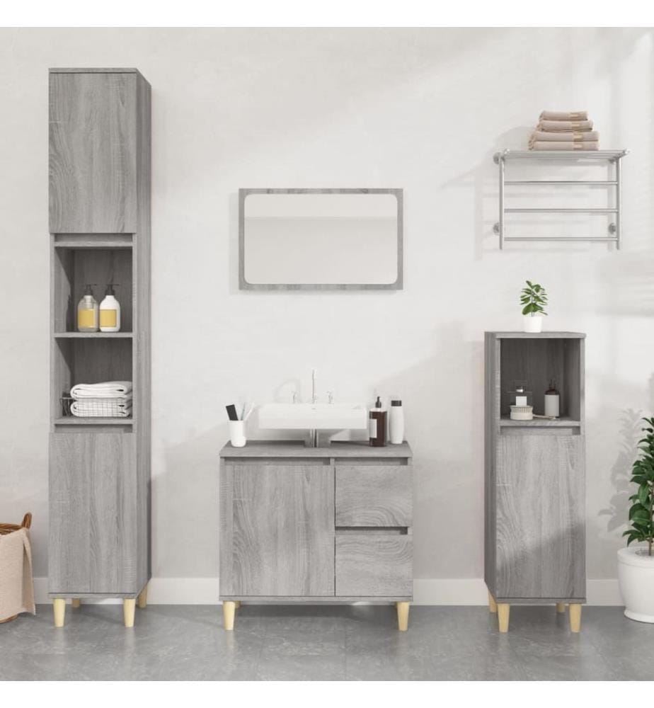 Badschrank Grau Sonoma 30x30x100 cm Holzwerkstoff