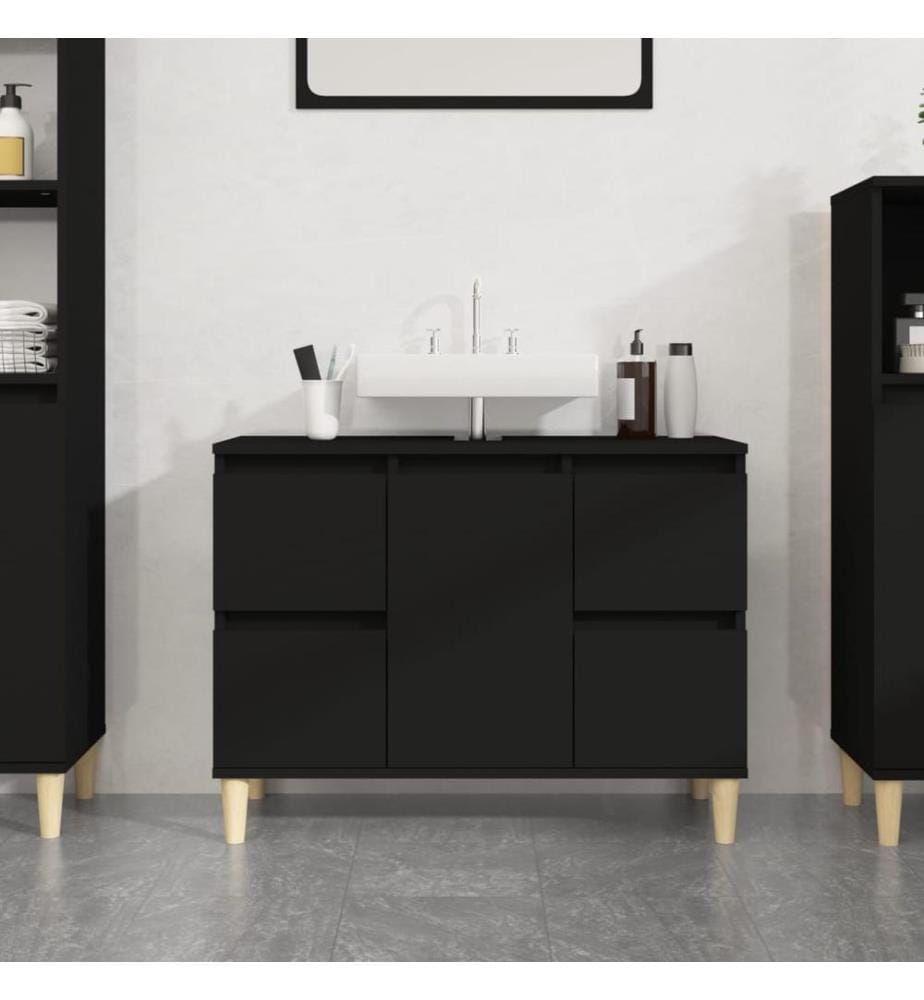 Meuble d'évier noir 80x33x60 cm bois d'ingénierie