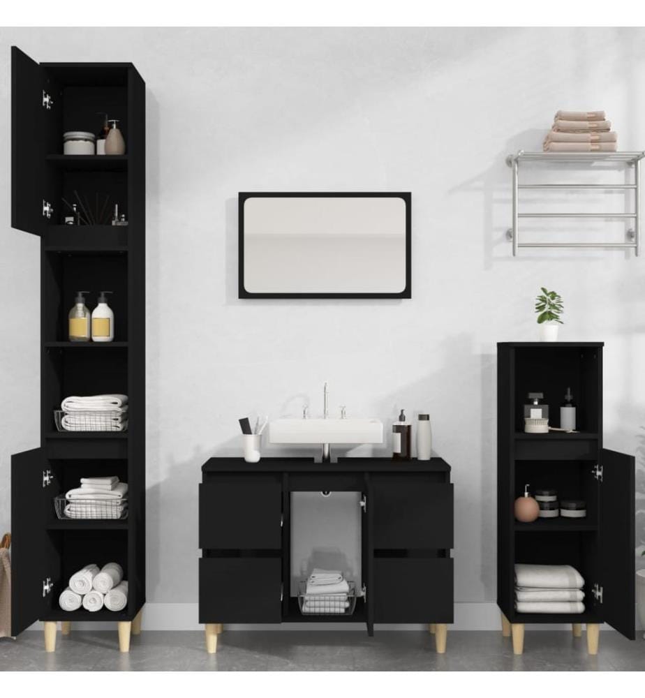 Meuble d'évier noir 80x33x60 cm bois d'ingénierie