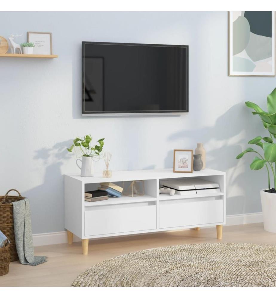 Meuble TV blanc 100x34,5x44,5 cm bois d'ingénierie
