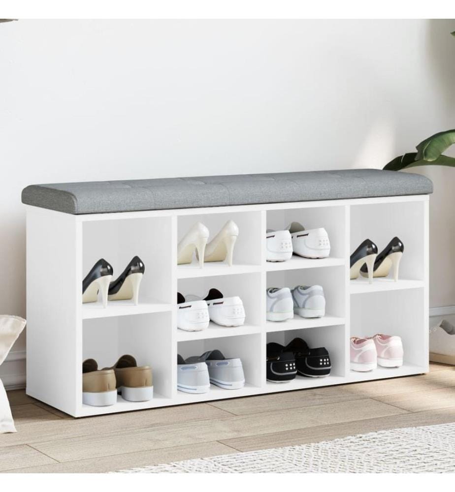 Banc à chaussures blanc 102x32x50 cm bois d'ingénierie
