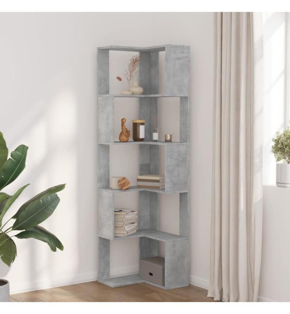 Bibliothèque d'angle à 5 niveaux gris béton bois d'ingénierie