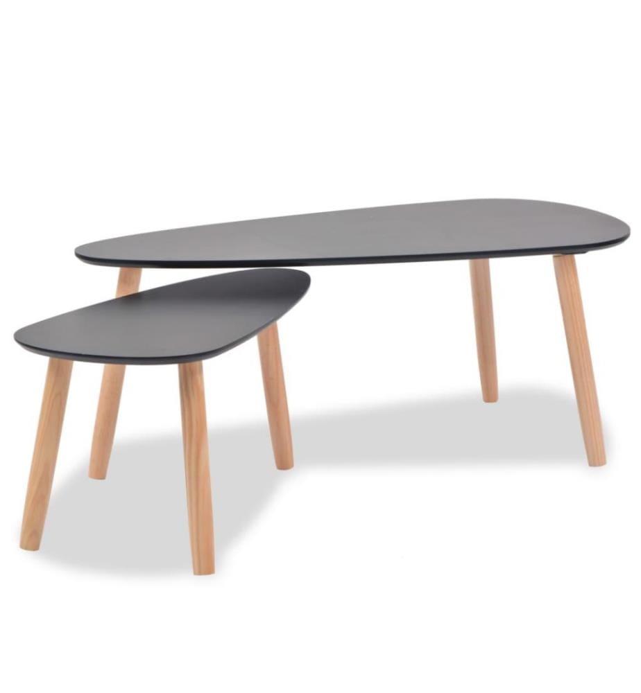 Ensemble de tables basses 2 pcs Bois de pin massif Noir