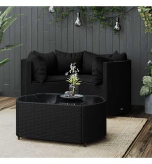 4-tlg. Garten-Lounge-Set mit Kissen Schwarz Poly Rattan