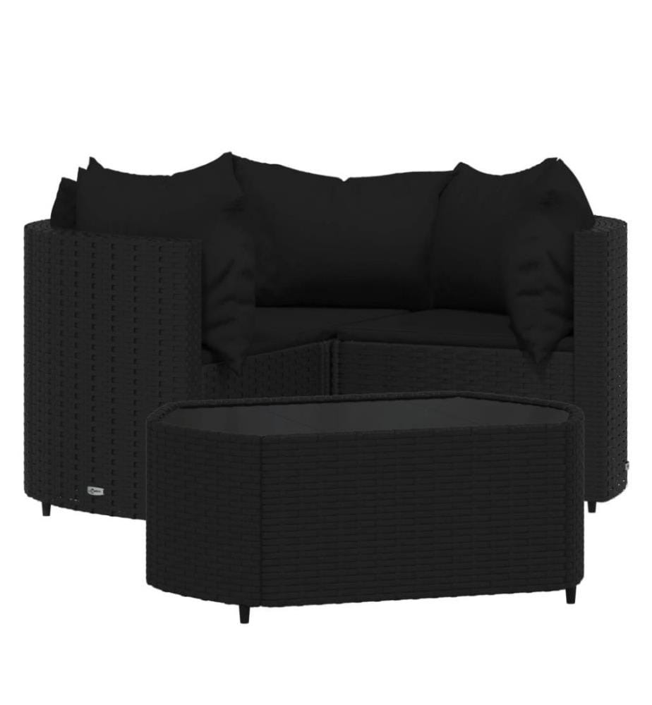 4-tlg. Garten-Lounge-Set mit Kissen Schwarz Poly Rattan