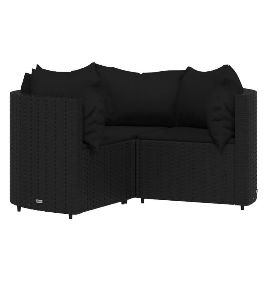 4-tlg. Garten-Lounge-Set mit Kissen Schwarz Poly Rattan