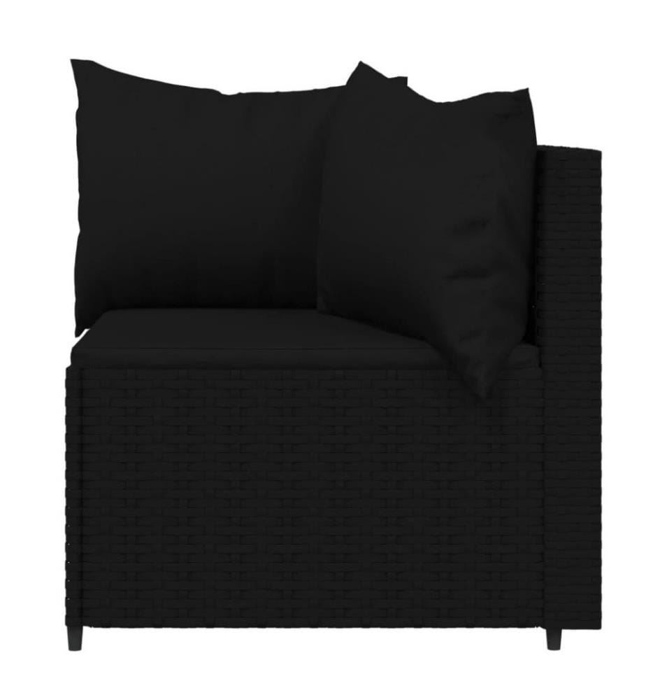 4-tlg. Garten-Lounge-Set mit Kissen Schwarz Poly Rattan